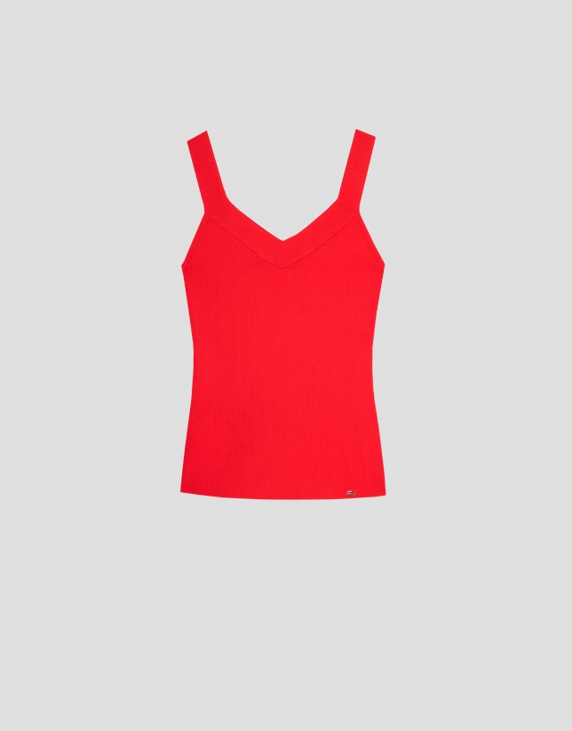 Red ribbed strapless tank top