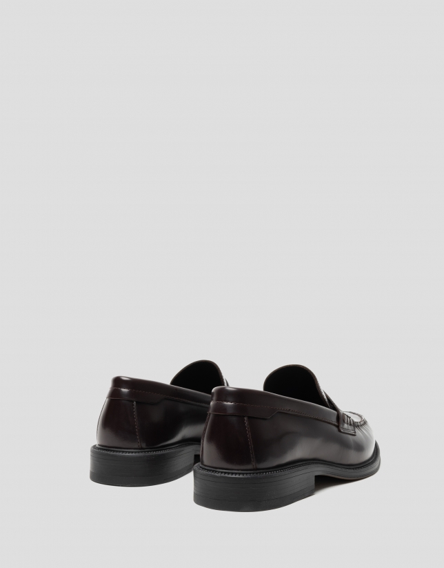 Men's brown leather loafers with mask