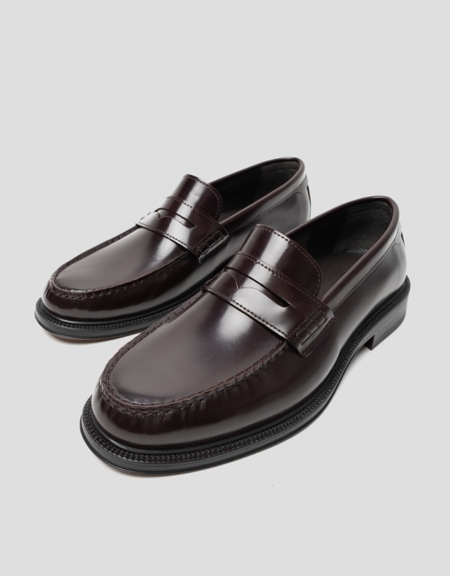 Men's brown leather loafers with mask