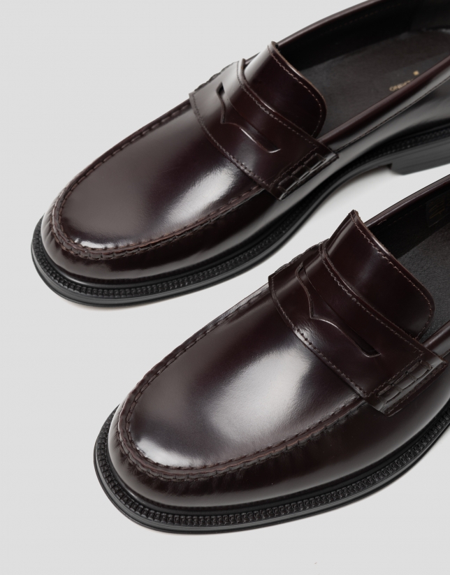 Men's brown leather loafers with mask