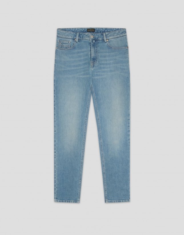 Light blue stone-washed denim jeans