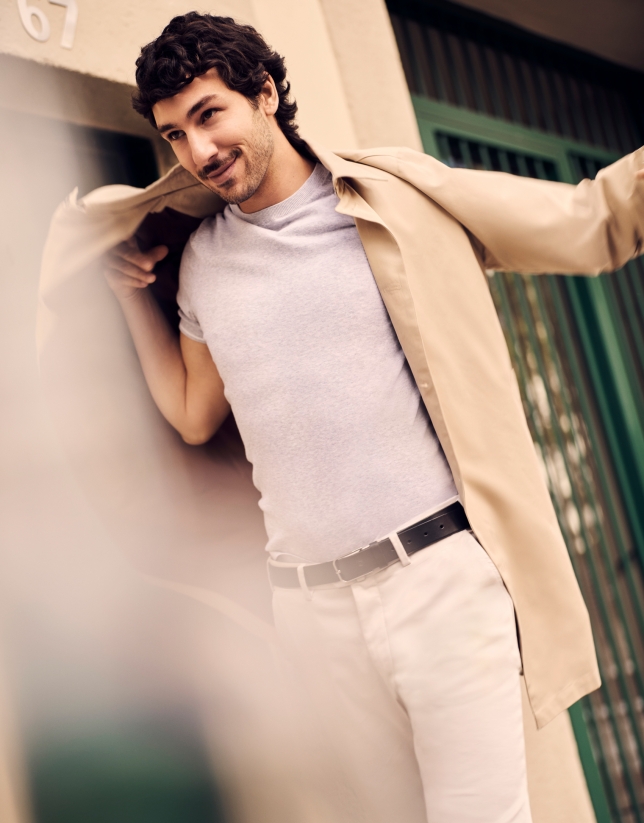Beige technical cotton gabardine