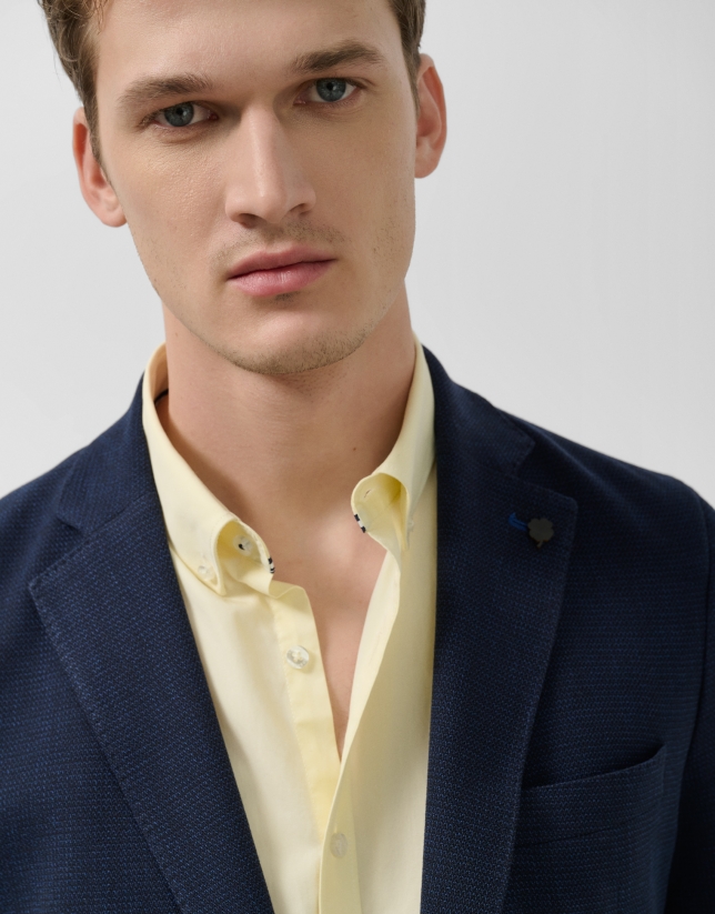 Navy blue melange wool knitted blazer