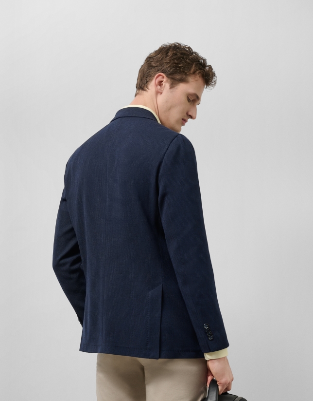 Navy blue melange wool knitted blazer