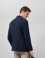 Navy blue melange wool knitted blazer