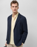 Navy blue melange wool knitted blazer