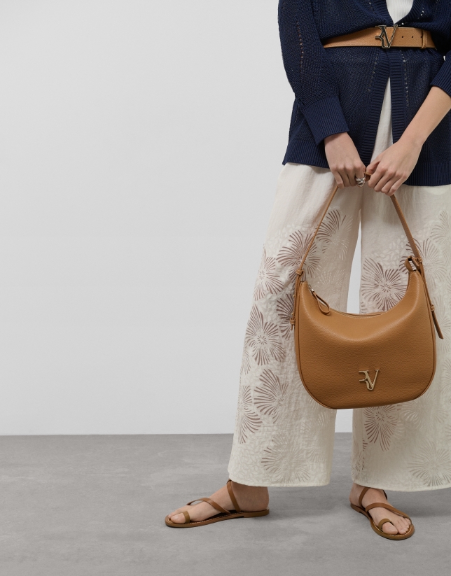 Bolso de hombro Cuca Hobo piel granulada cámel