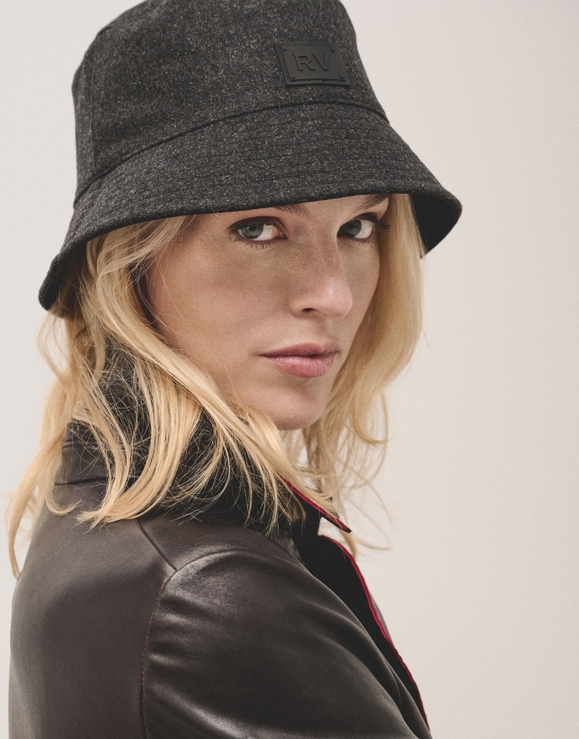 Reversible grey and navy bucket hat