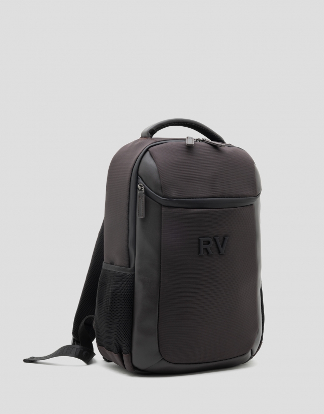Mim brown nylon and leather rucksack