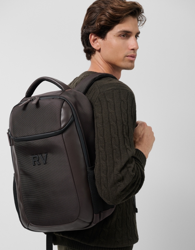 Mim brown nylon and leather rucksack