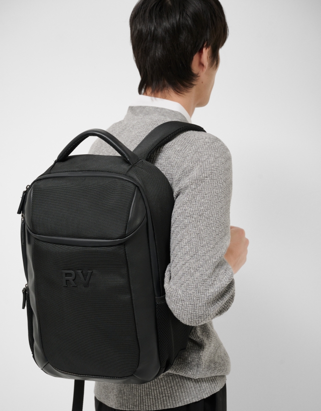 Mochila Mim nailon y piel negra