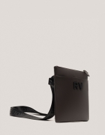 Mim flat shoulder bag in brown leather