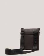 Mim flat shoulder bag in brown leather