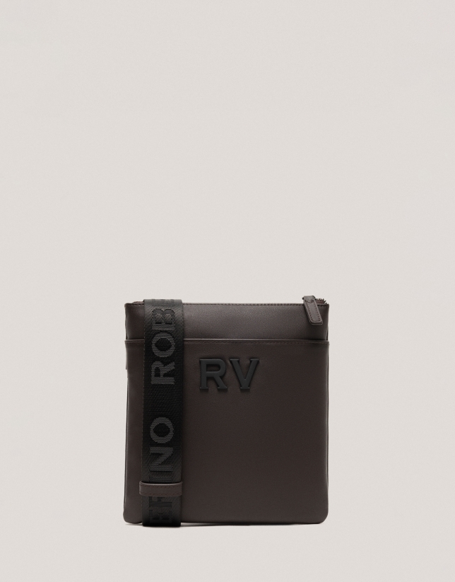 Mim flat shoulder bag in brown leather