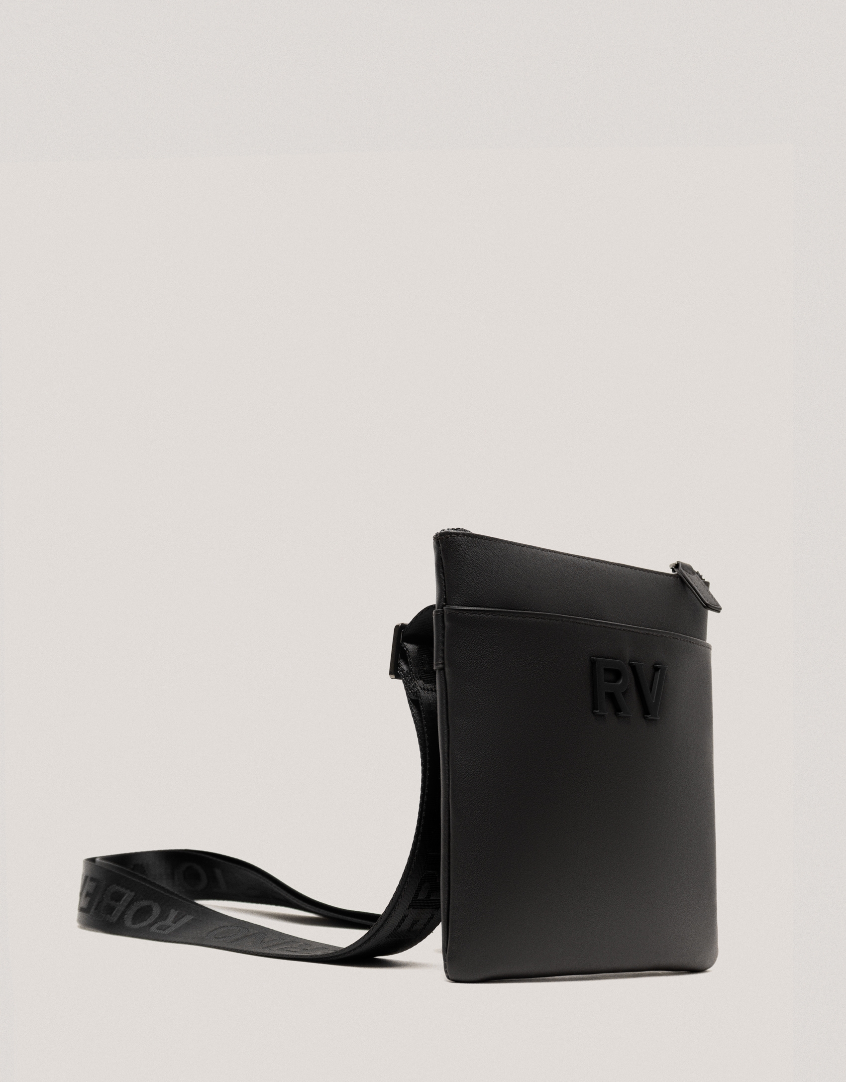 Mim black leather flat shoulder bag