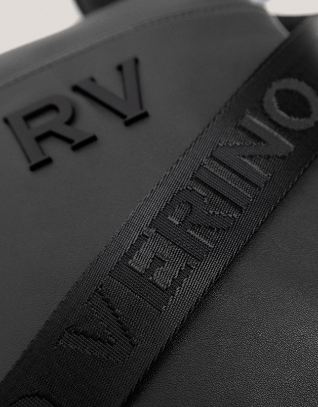 Mim flat shoulder bag in black leather