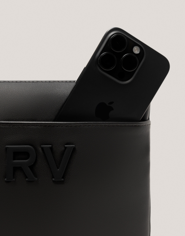 Mim flat shoulder bag in black leather