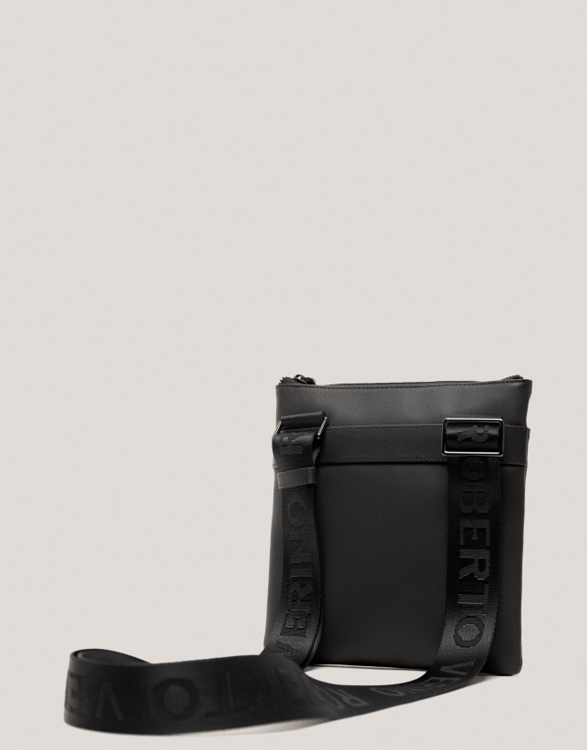 Mim flat shoulder bag in black leather