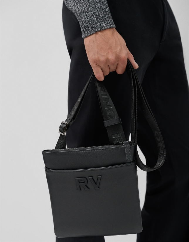 Mim flat shoulder bag in black leather