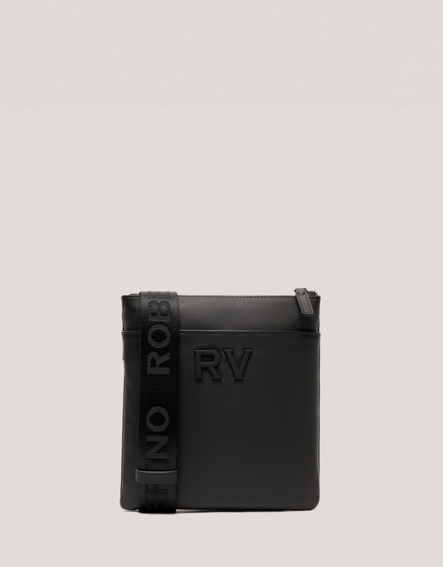 Mim flat shoulder bag in black leather