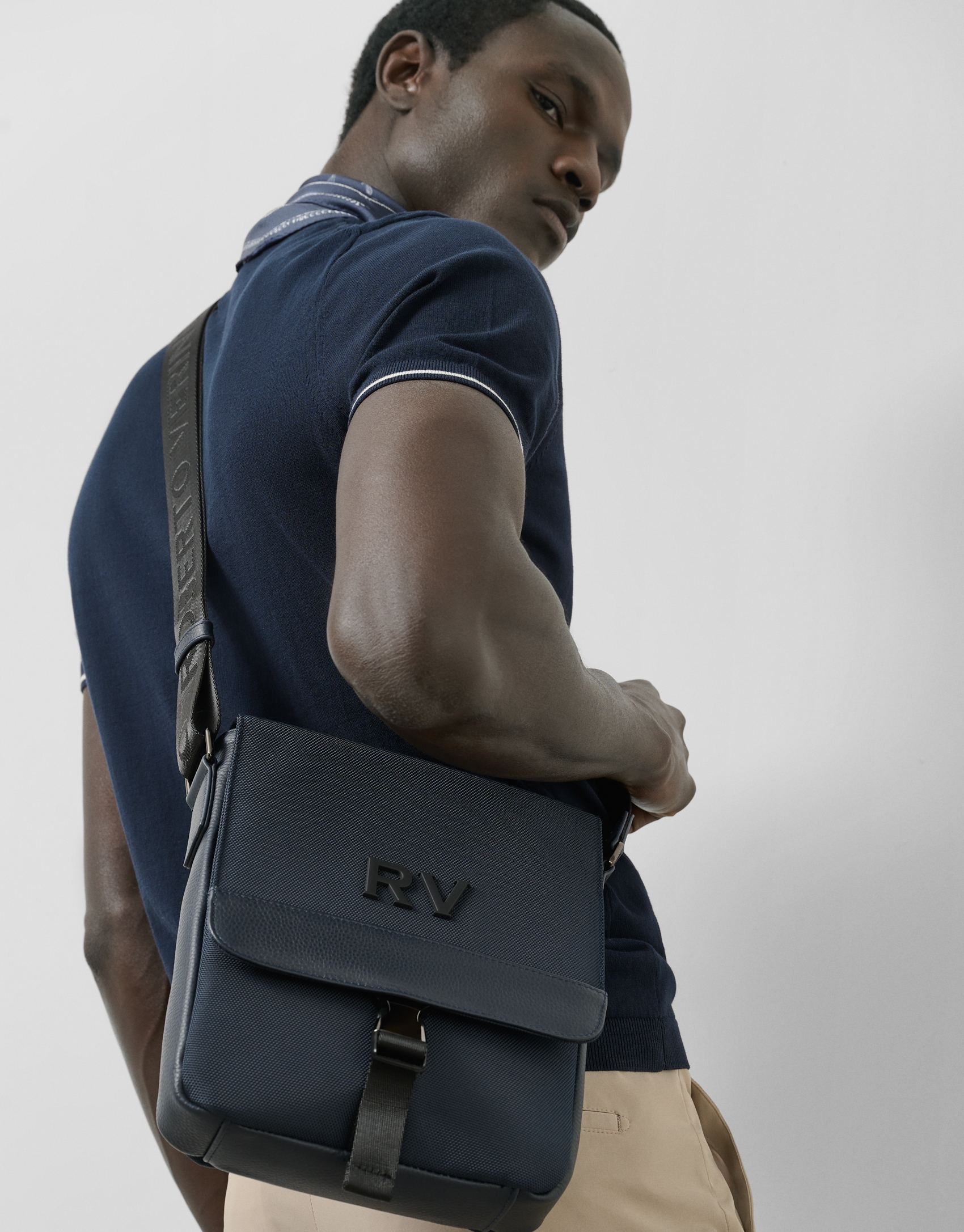 Blue nylon tablet shoulder bag
