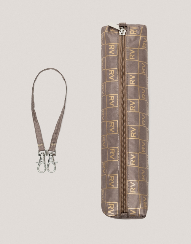 Automatic folding umbrella with taupe logos