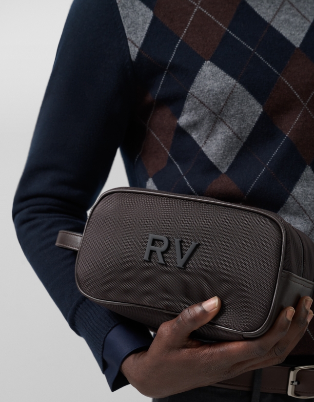 Mim brown nylon men's toiletries bag