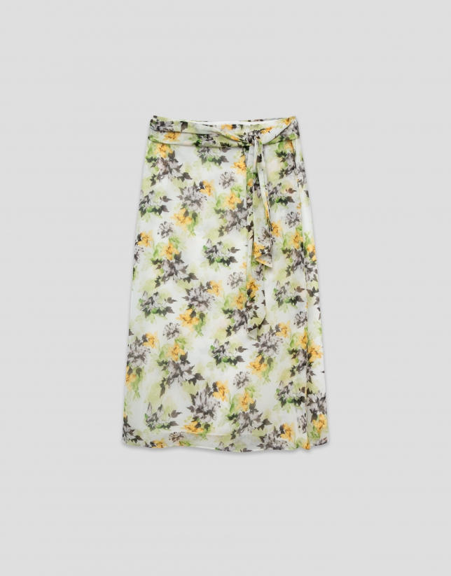 Sarong-style georgette crepe midi skirt with floral print