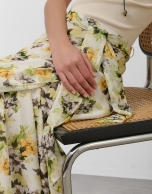 Sarong-style georgette crepe midi skirt with floral print
