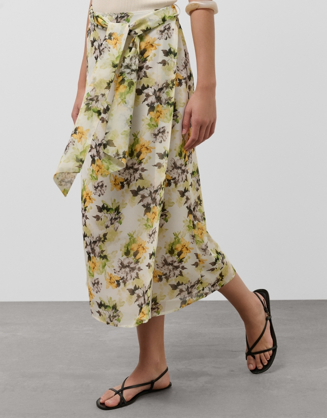 Sarong-style georgette crepe midi skirt with floral print