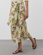 Sarong-style georgette crepe midi skirt with floral print