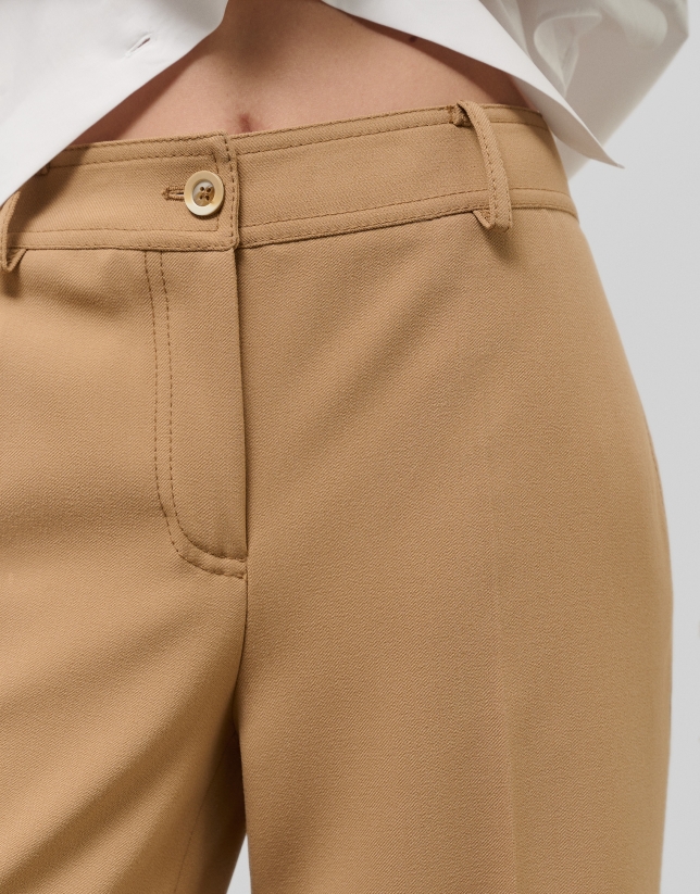 Pantalón ancho crepé cámel