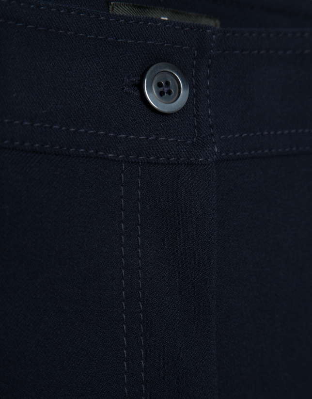 Wide-leg navy blue crepe pants