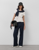 Wide-leg navy blue crepe pants