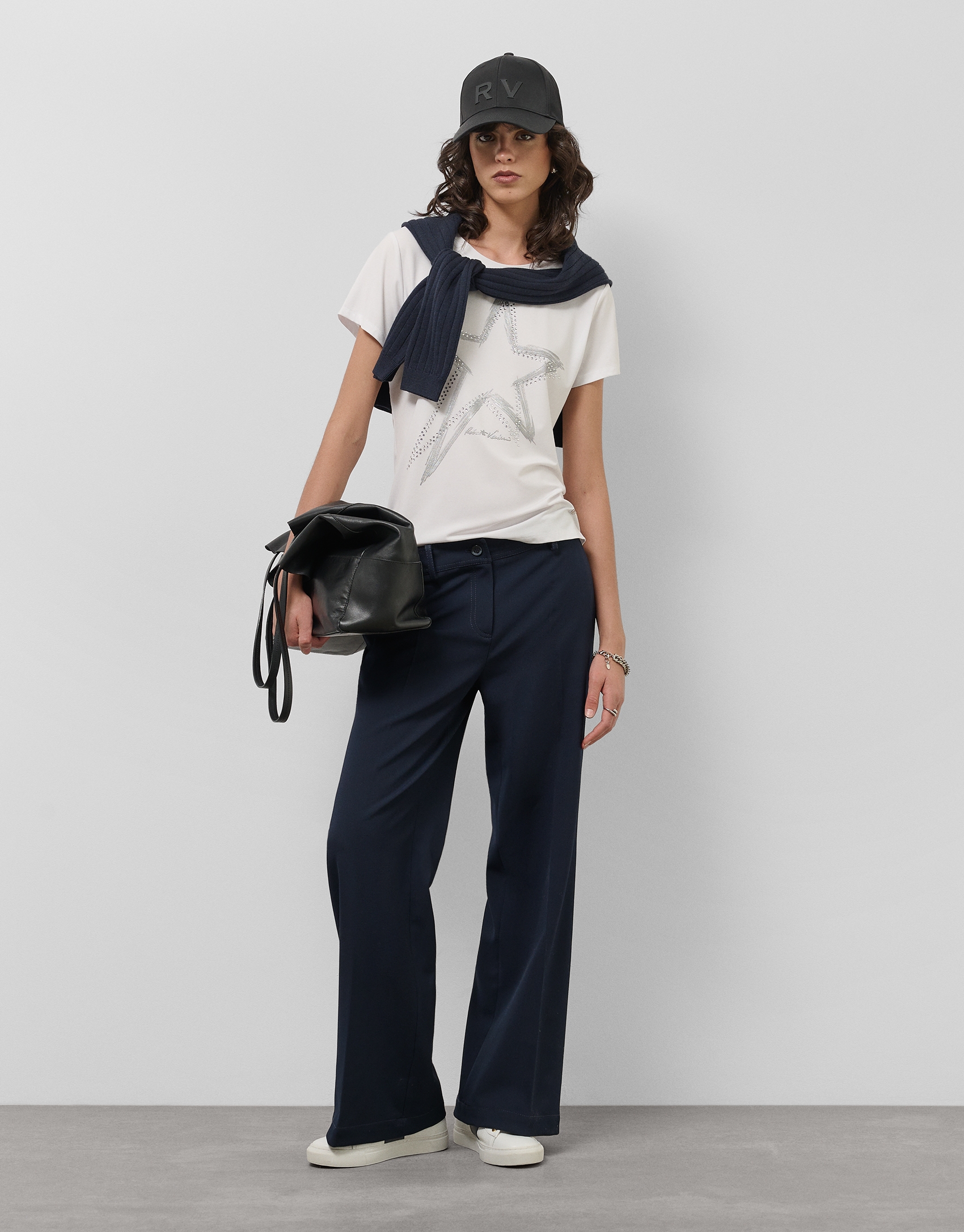 Pantalón ancho crepé azul marino