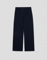Wide-leg navy blue crepe pants