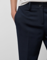 Wide-leg navy blue crepe pants