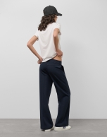 Wide-leg navy blue crepe pants