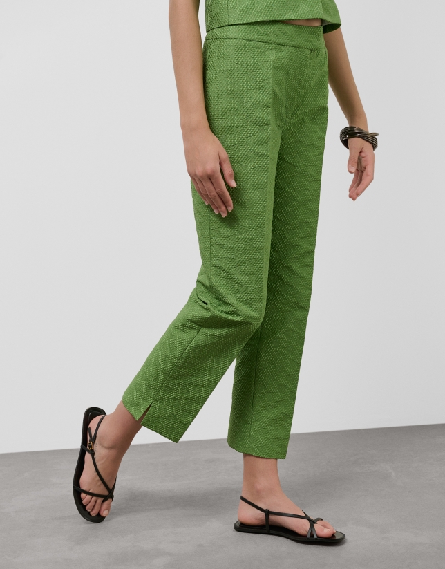 Wasabi green piqué straight pants
