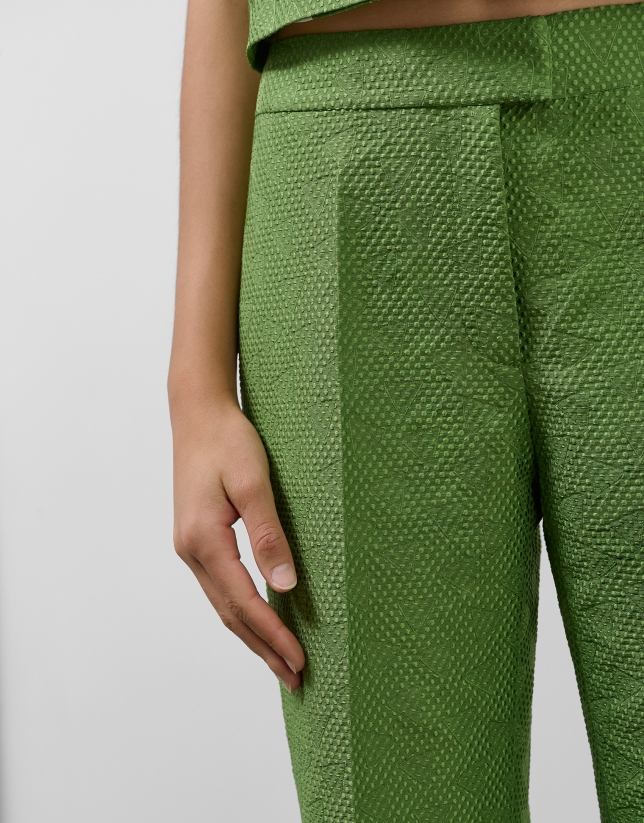 Wasabi green piqué straight pants