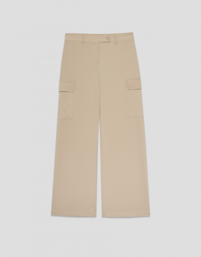 Pantalón cargo ancho twill beige