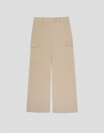 Pantalón cargo ancho twill beige