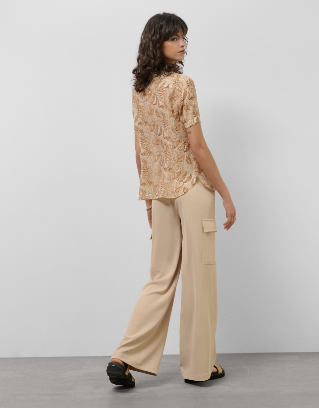 Pantalón cargo ancho twill beige