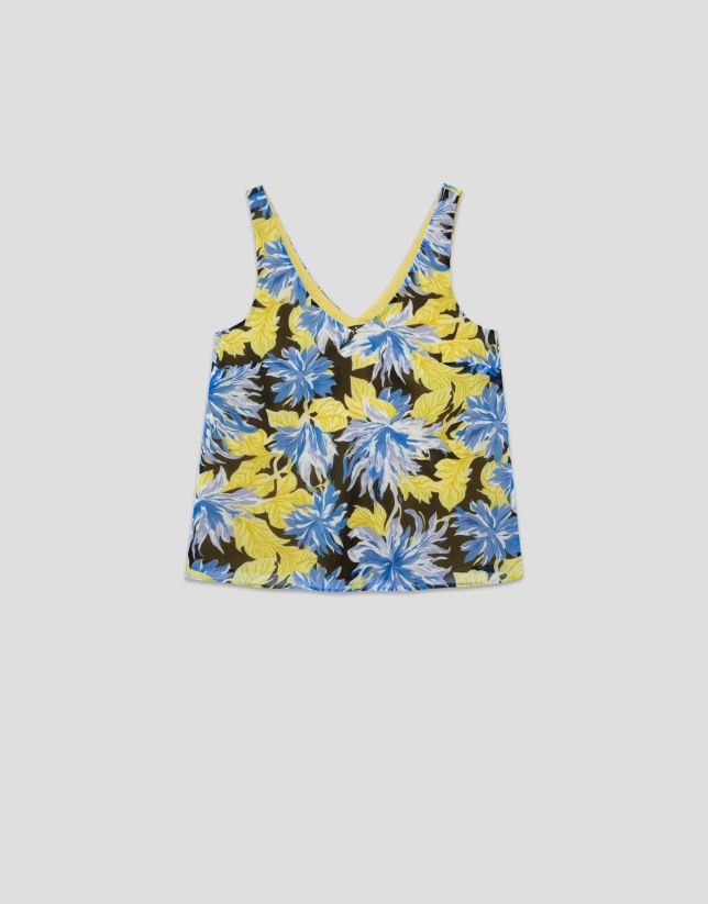 Top sisas crepe georgette estampado floral azules