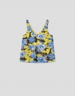 Top sisas crepe georgette estampado floral azules