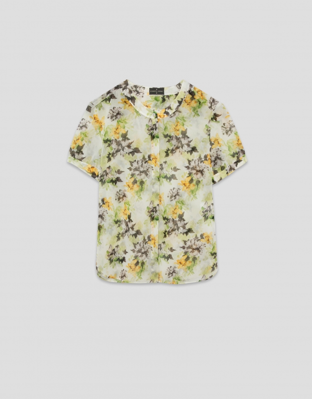 Blusa de manga corta en crepe georgette estampado floral