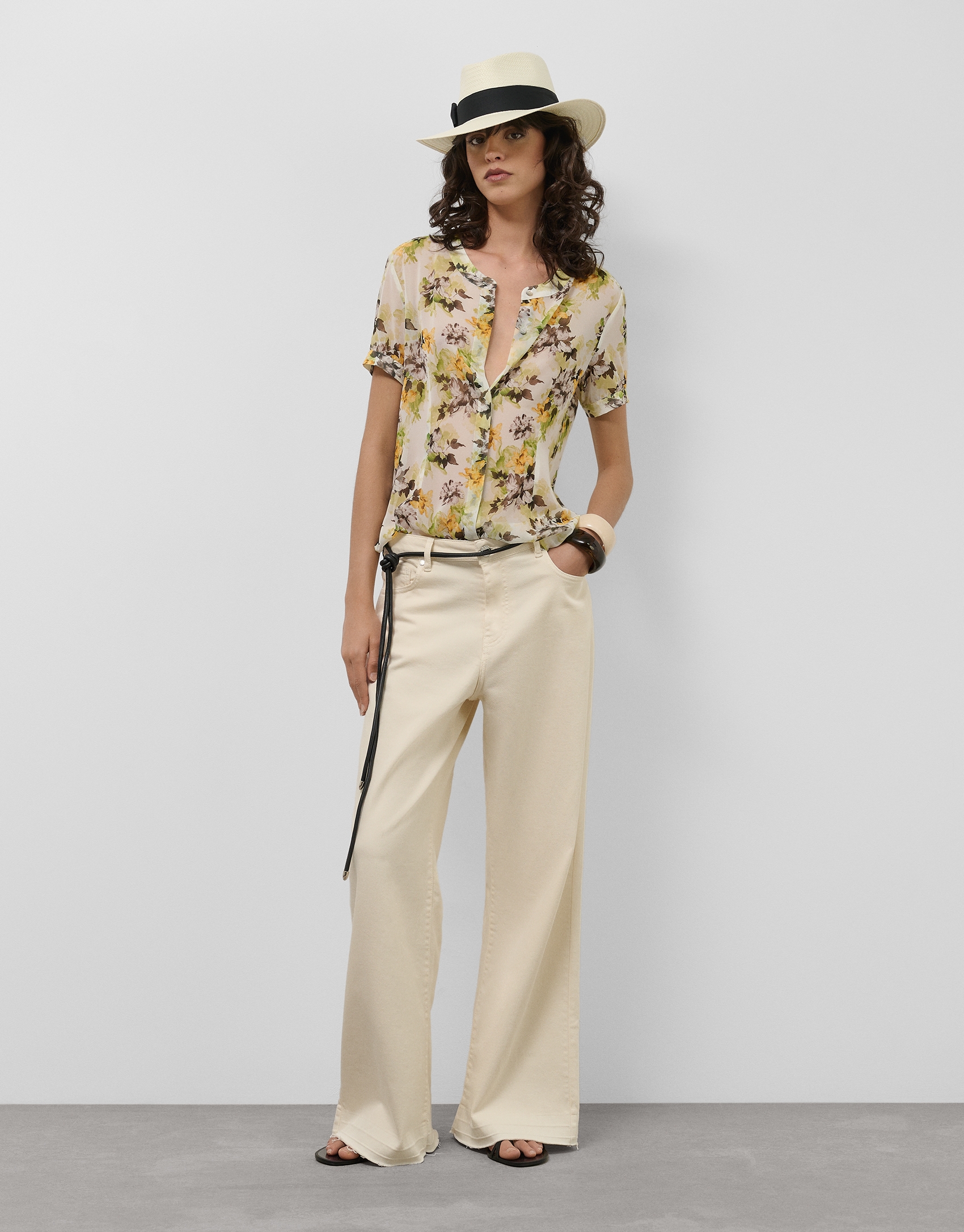 Short sleeve blouse in floral print crepe georgette