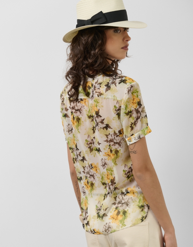Short sleeve blouse in floral print crepe georgette