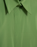 Green taffeta blouse with puckered short sleeves