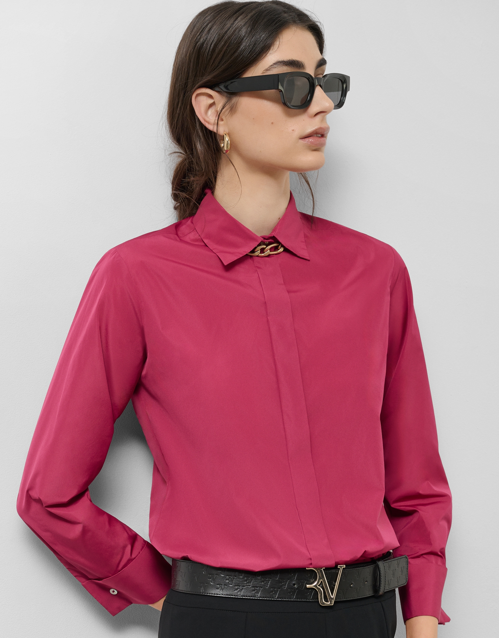 Long sleeve rapsberry taffeta shirt